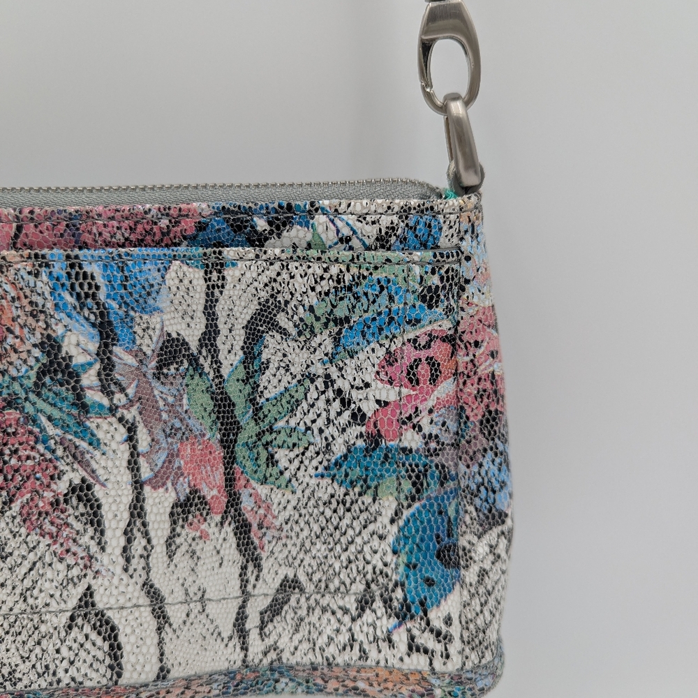 Hobo International Snakeskin Floral Leather Crossbody Bag Grey Blue Boho Wallet - Picture 3 of 8